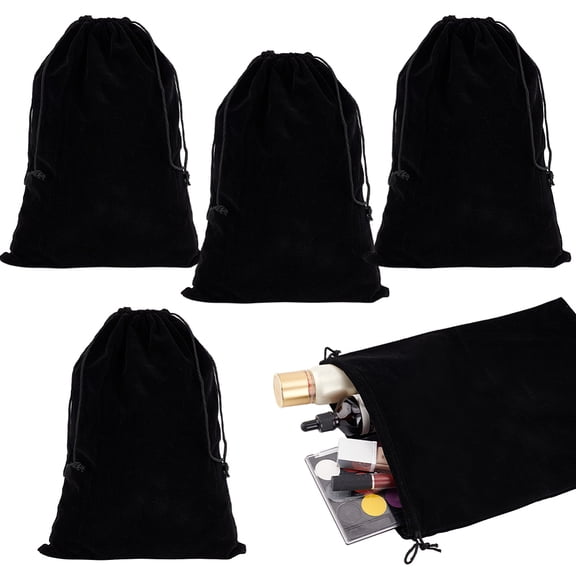 5pcs 9.6x13.7 Inch Velvet Drawstring Bags Large Gift Bags Black Jewelry Packing Pouches for Gym Bags Drawstring Cloth Packing Bag