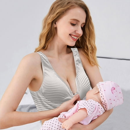 GZWYHT Nursing Bras Clearance Bras for Women Women s Vest Type Underwear Gathered Breast Feeding Bra With Front Buckle Push Up Bra Front Closure Bras Push Up Bra Grey XXL