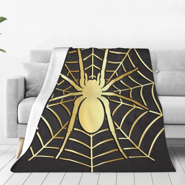 Balery Gold Spider On The Web Manta de Felpa Suave y Acogedora – Cobija de Franela Aterciopelada para Cama, Lavable y Cálida para Sofá, Mascotas, Transpirable-40"x30"