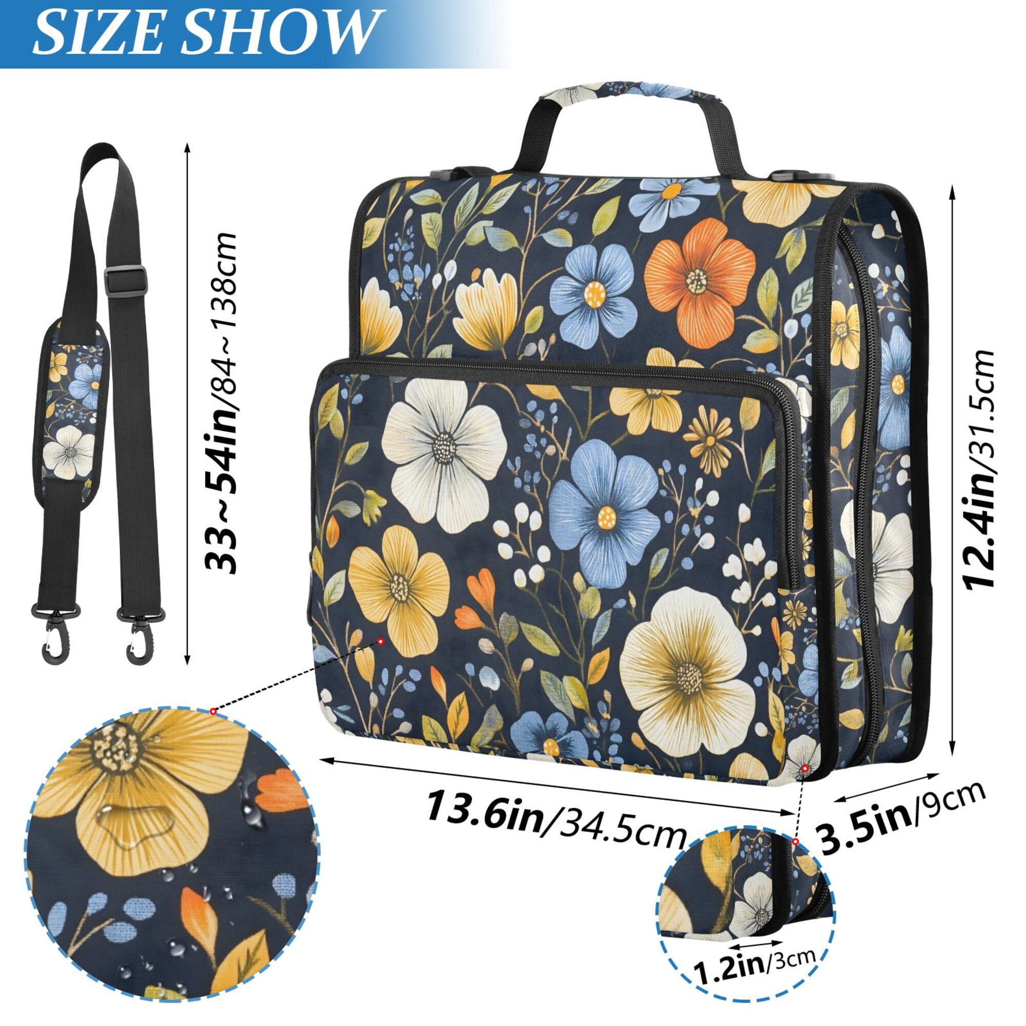 FORMRS Zipper Binder with Shoulder Strap 2-inch Ring 500 Sheet Capacity File Bag, Navy Floral Pattern