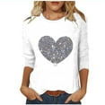 thumbnail image 1 of T-shirt Imprimé pour Femmes Blouse à Manches 3/4 Col Rond Hauts Décontractés, 1 of 1