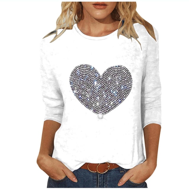 T-shirt Imprimé pour Femmes Blouse à Manches 3/4 Col Rond Hauts Décontractés