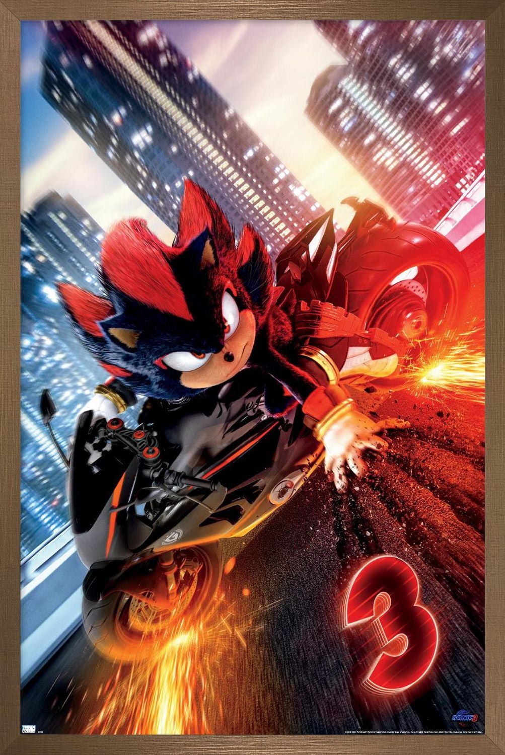 Sonic the Hedgehog 3 - Shadow Motorcycle One Sheet Wall Poster, 14.725" x 22.375" Framed