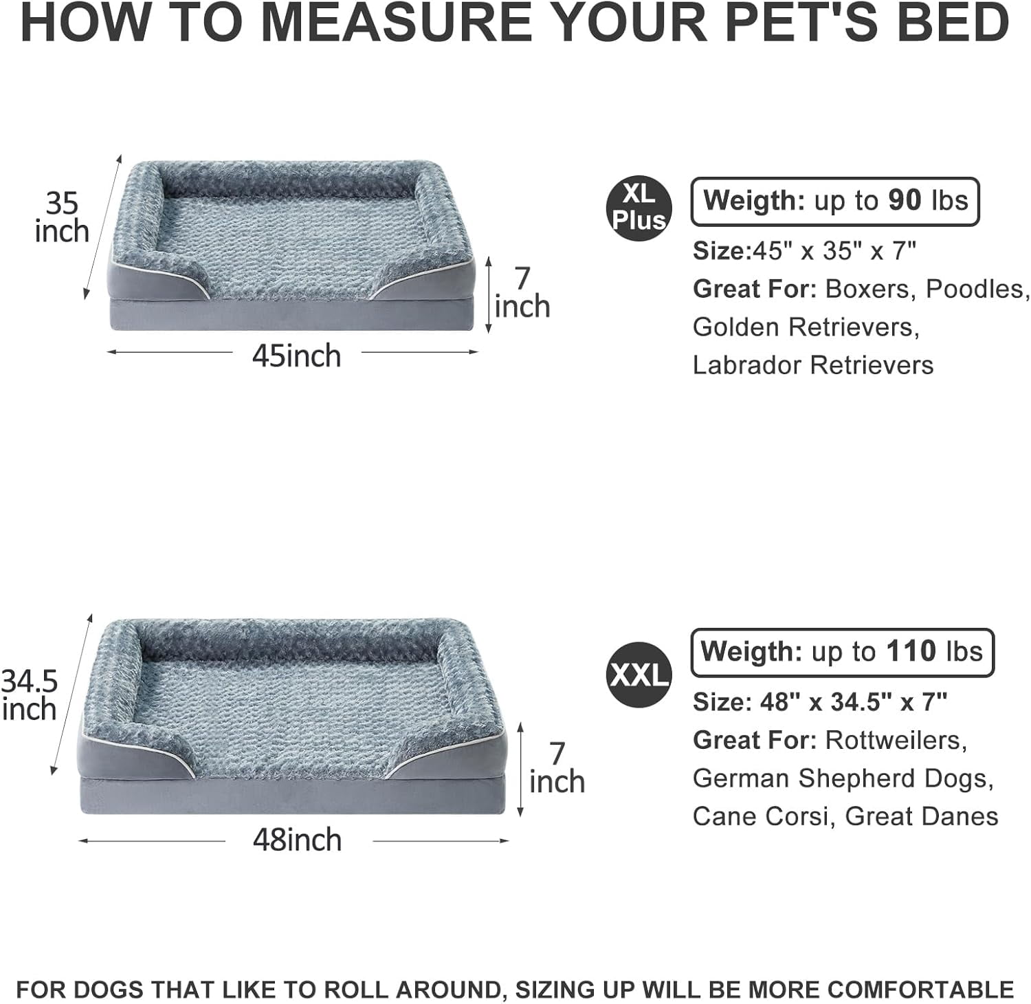 Dog Beds for Large Sized Dogs, Washable Orthopedic Dog Couch Sofa Bed with Waterproof Lining & Non-Skid Bottom for Pet Sleeping