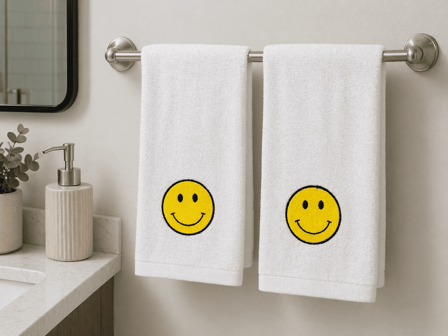 Serafina Home Smiley Face Bath Towel Set, 4 Piece, 2 Hand Towels 16" x 25", 2 Fingertip Towels 12" x 18", 100% Cotton Terry Velour