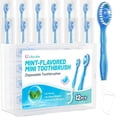 thumbnail image 1 of Litlcutie 5 in 1 Travel Toothbrush Set, Disposable Mini Toothbrush with Toothpaste + Floss + Pick + Tongue Scraper for Work/Camping/Travel, Individually Wrapped, 12 Pack, Mint Flavor, 1 of 8