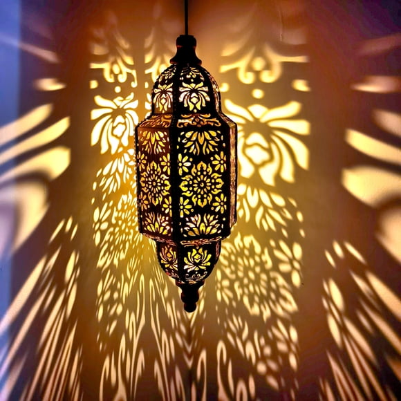 Hollow Iron Art Solar Lantern Courtyard Doorway Outdoor Lighting Carnation Rose Narcissus Projection Landscape Decoration Moroccan Hexagon Lantern