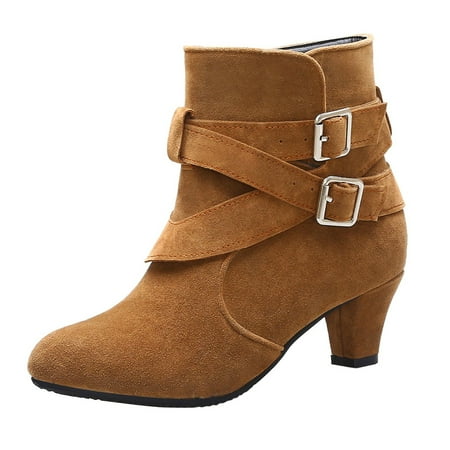 OJSFQUFP Womens Shoes Winter Warm Boots Ladies Autumn and Winter Short Boots Solid Fashion Short Boots Women Shoes Comfortable Fall Shoes Rubber Boots Yellow 38