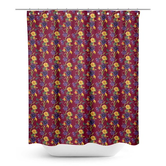 S4Sassy Red Daisy & Clematis Floral Printed Bathroom Curtain Waterproof Shower Drapes-60 x 75 Inch
