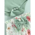 thumbnail image 6 of Baby Girls Flying Short Sleeve Letter Print Romper + Bow Floral Shorts + Headband 3 Piece Outfits Set, 6 of 8