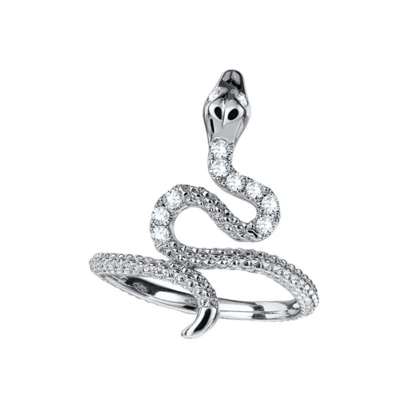 Poshadime Snake Ring 1/4 Cttw Simulated Diamond in 10K White Gold Petite Snake Ring (0.25 Carat, VVS1-VVS2 Clarity, White Color), Ring Size-12