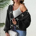 thumbnail image 5 of Miluxas Women's Open Front Bow Cardigan Sweaters Knit Long Puff Sleeve Trendy Fall Winter Jacket Coats Black XL(XL), 5 of 6