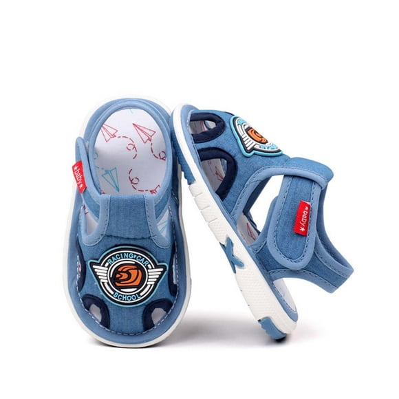 LOVZFMLL Baby Boy Sandals Summer Squeaky Non-Slip Flat Shoes for Outdoor Soft Sole Closed Toe Infant Crib Toddlers First Walkers Shoes Blue 2 Years
