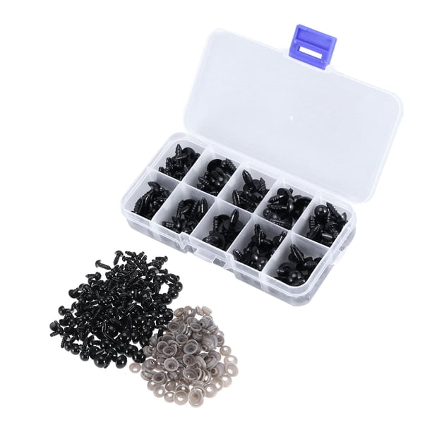 142 piezas de peluche de plástico para ojos y nariz, hechas a mano, en caja redonda, para usar en casa (negro)