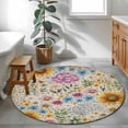 thumbnail image 3 of Sunflower Vintage Round Area Rug 4Ft Washable Circle Rugs for Bedroom Dining Room, Yellow Floral Summer Botanical Retro Art Non-Slip Carpet Floor Mats Indoor Outdoor Carpet Runner Home Decor, 3 of 8