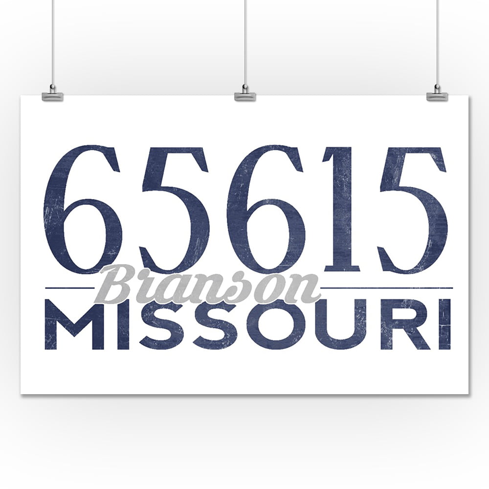 Branson, Missouri 65615 Zip Code (Blue) Lantern Press Artwork