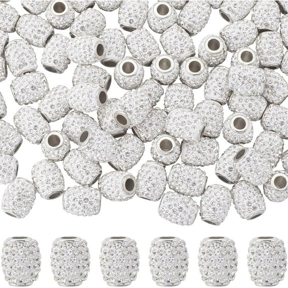 1 Box 100Pcs Rhinestone Polymer Clay Beads Crystal Barrel Bead Bulk European Large Hole Glass Rhinestones Loose Charm Beads