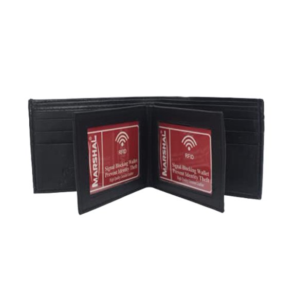 Marshal RFID Leather Mens Wallet Black Bifold Fixed Flip 3