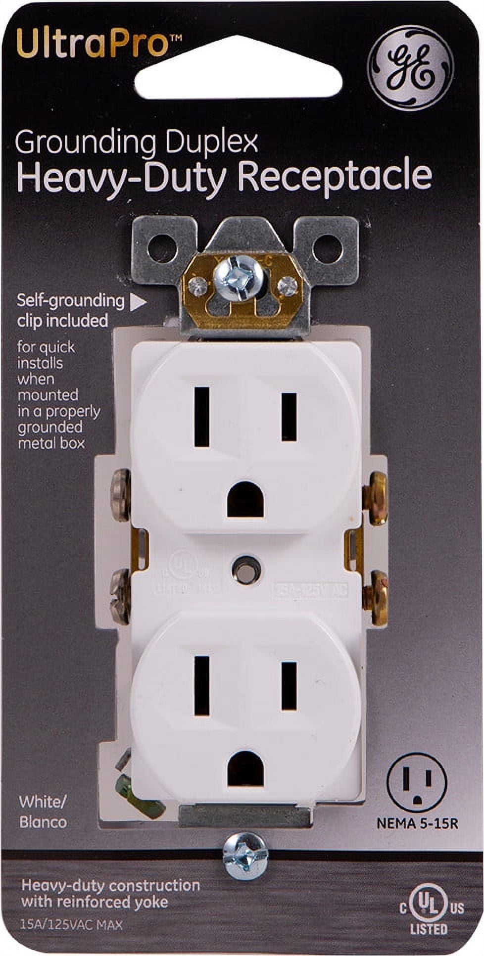 GE Heavy-Duty Grounding Duplex Receptacle Outlet, 15A, 42157