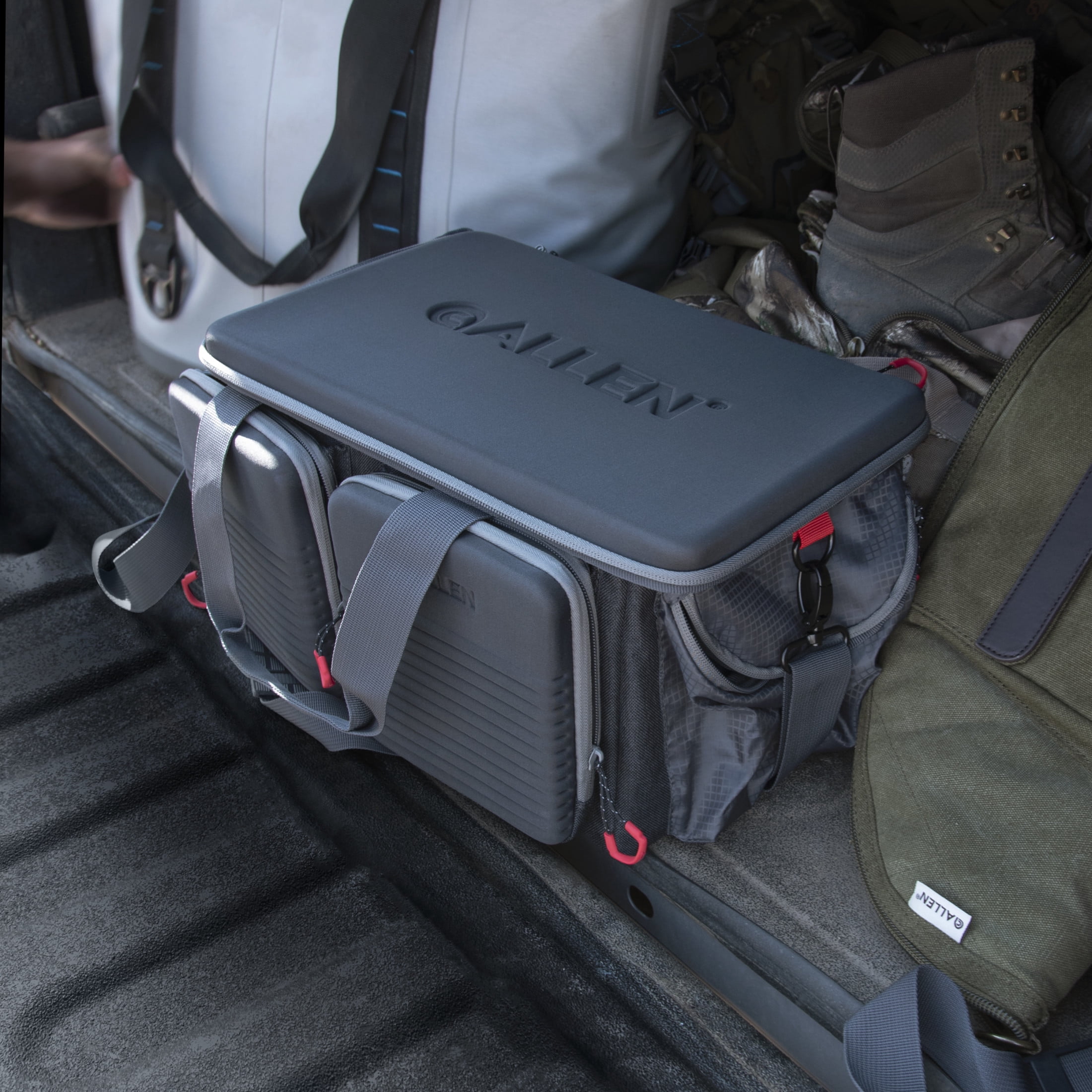 Allen Company Competitor Premium Molded Lockable Range Bag, Internal Tote & Fold-Up Gun Mat, Gray