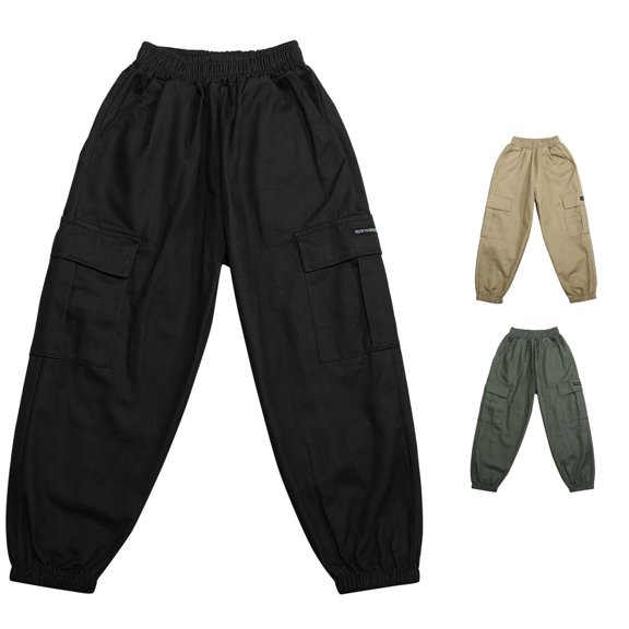 WERYOUNG Boys Kids Summer Casual Fashion Cargo Pants Solid Color Loose Joggers Sweatpants Trousers For Sports Activewear Comfortable Bottom 8-9 Years