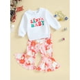 thumbnail image 3 of LMLYSoH Toddler Girl Fall Outfits Santa Flower/Letter Print Crew Neck Sweatshirts Flare Pants 2Pcs Christmas Clothes Set, 3 of 9