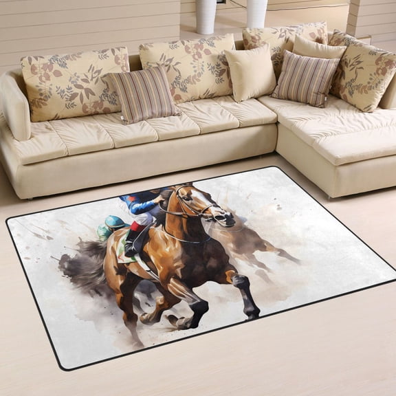 Horse and Person Area Rug Washable Floor Carpet Mat 60 x 39 inch for Bedroom Living Room Kids Room Home Decor