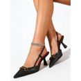 thumbnail image 5 of On feet& in love Women's Pointed Toe Slingback Heels with Metallic Horsebit Buckle - Smooth Black PU Dress Shoes for Work & Event - Size 5.5, 5 of 7