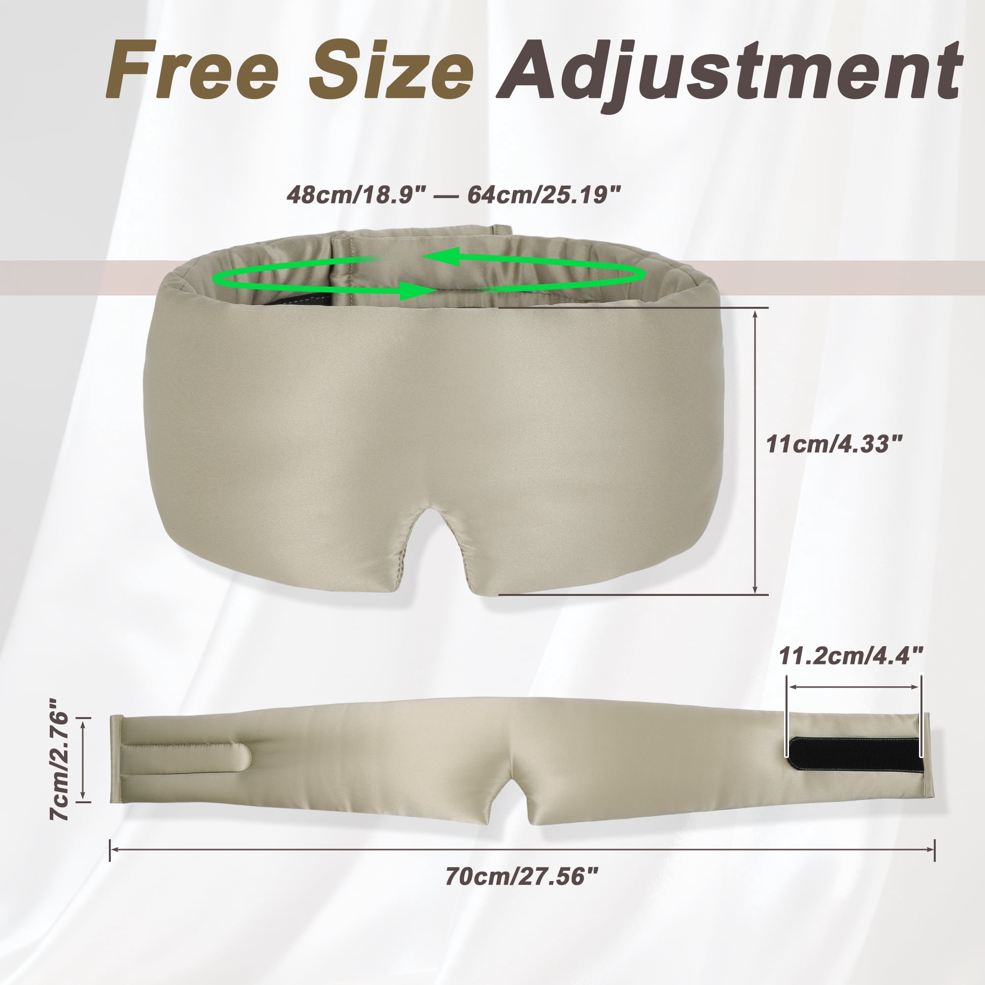 22 Momme Pure Silk Sleep Mask with Travel Pouch, 3D Contour Adjustable Blindfold for Side Sleepers, Taupe
