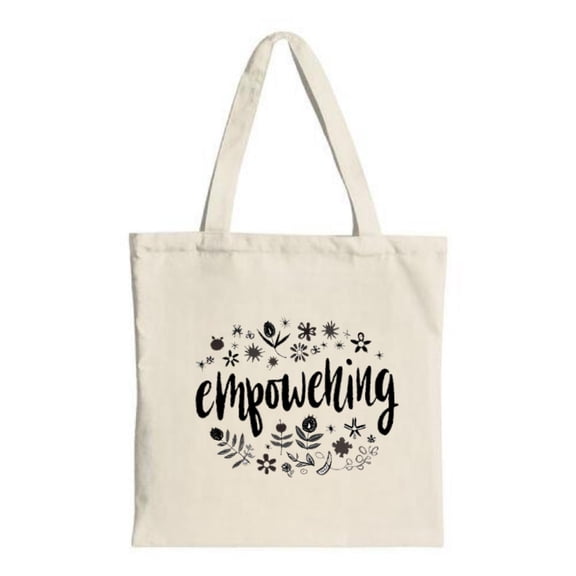 Empowering Floral Tote Bag - Black Design on Natural Cotton Perfect for Shopping Travel & Parties Stylish & Reusable