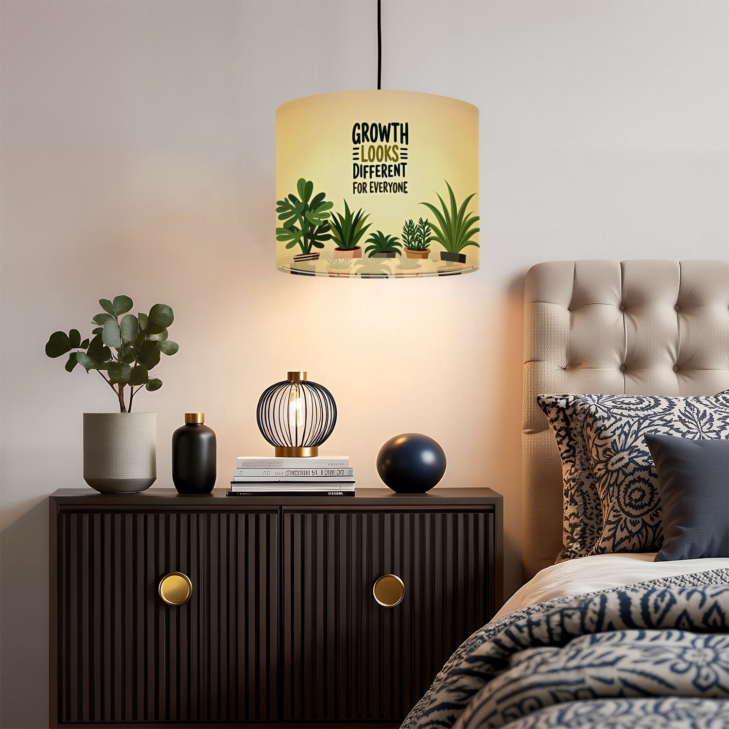 Linen Drum Lampshades Mental Health Growth Looks Different For Everyone Plants Potted Green 13"x13"x10" Light Shade for Table Lamps Floor Lamp Shades Lampshade Replacement Assembly Required