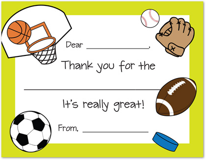 Sports Fill-In Birthday Thank You Cards and Envelopes - 20 count