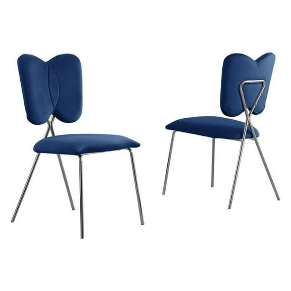 Winged Side Chairs with Navy Blue Velvet and Silver Chrome Base (Set of 4)