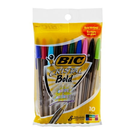 - BIC Cristal Xtra Bold Fashion Ball Pen, Bold Point (1.6mm), Assorted Colors, 10 Count