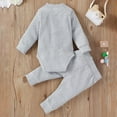 thumbnail image 6 of Gelikeya Baby Boy Girl Clothes 6-9 Months Light Gray Ribbed Knitted Cotton Long Sleeve Romper Pants 2PC Solid Color Fall Winter Outfits, 6 of 10