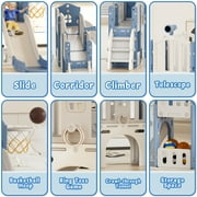 XJD 8 in 1 Toddler Slide Set, Kids Slide for Toddlers, Toddler Climber Slide PlaySet with Basketball Hoop,Outdoor Indoor Playground for Toddlers, Blue