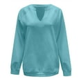 thumbnail image 4 of Arlun Women Casual Long Sleeve V-Neck Sweatshirts Solid Color Loose Fit Lightweight Pullover Tops Soft Comfortable Basic Leisure Hoodless Sweatshirts Gold XXL, 4 of 5