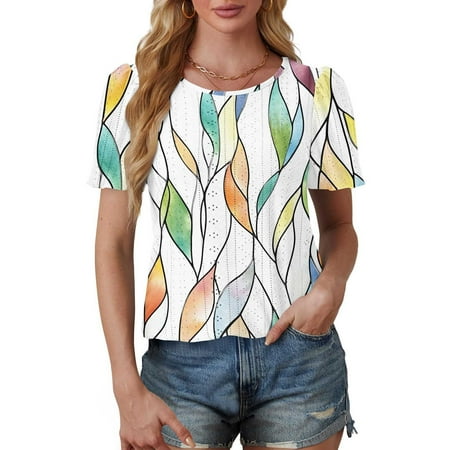 Patlollav 2025 Summer Short Sleeve Shirts for Women Dressy Casual Tops Pleated Front Blouse Ladies Tunics