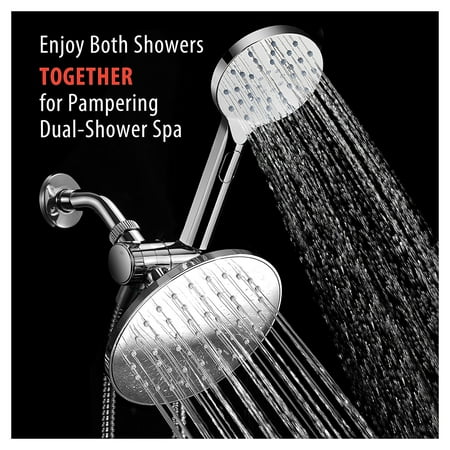 Handheld Push Button (AquaSpa 6-inch Rain Shower Head / Handheld Combo. Convenient Push-Button Flow Control Button for easy one-handed operation. Switch flow settings with the same hand! Premium)