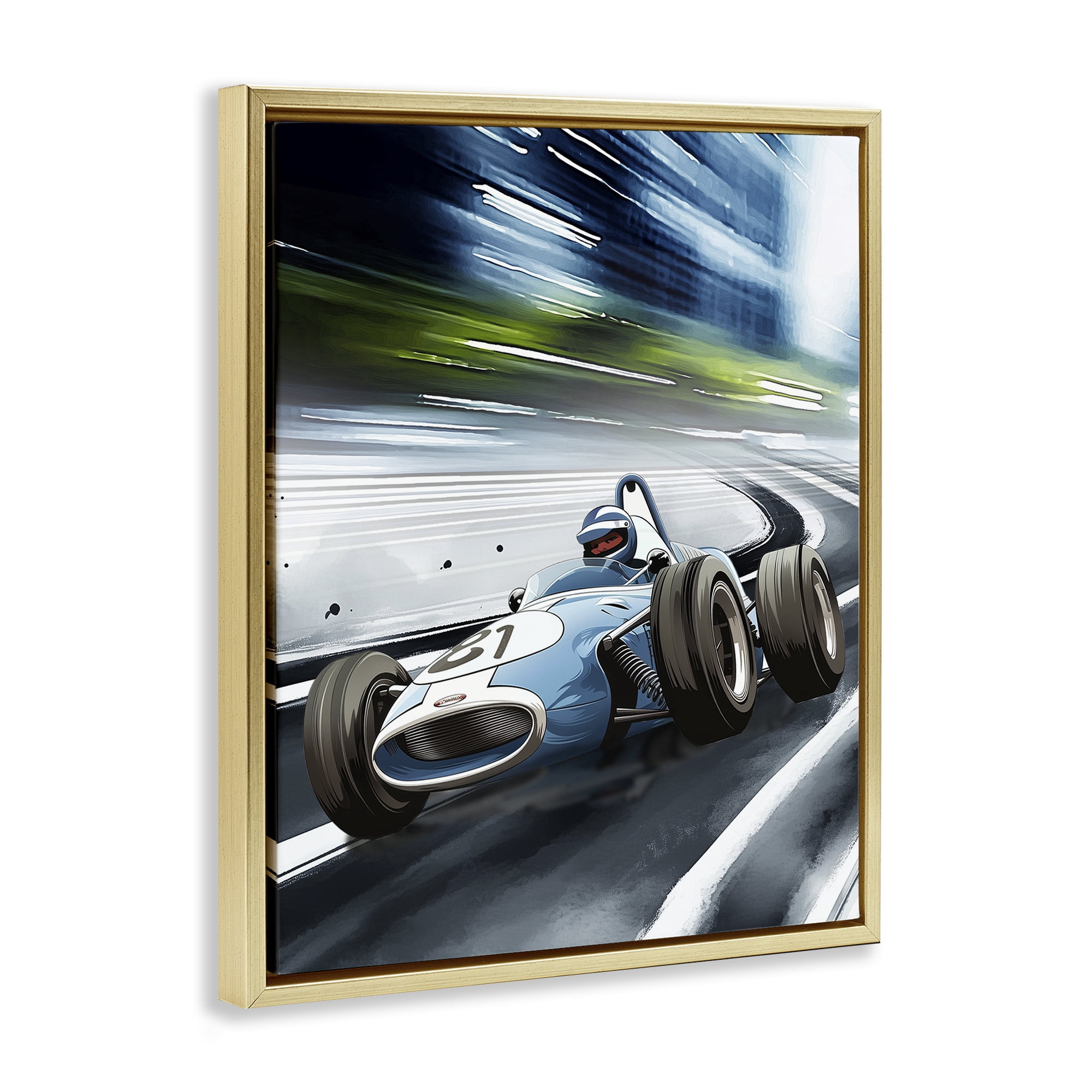 Stupell Industries Speeding Racecar Driver Gold Framed Floater Canvas Wall Art, design by Christine Simpson Art