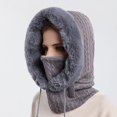 thumbnail image 1 of Gorro de lana suelto de una pieza para mujer, máscara con cordón, suéter de invierno con capucha, gorro de punto cálido (gris) Sincero Electrónica, 1 of 5