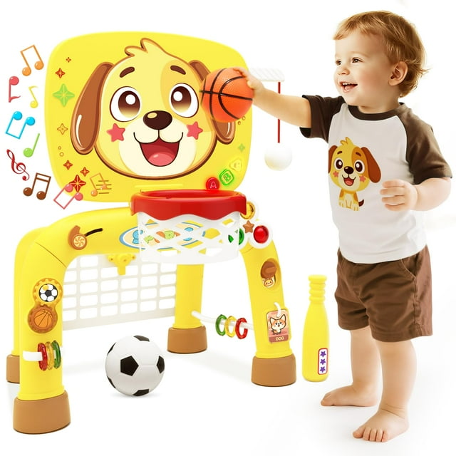 Juguetes ZERDROFY Canasta de Baloncesto para Niños Pequeños, Portería de Fútbol + Música