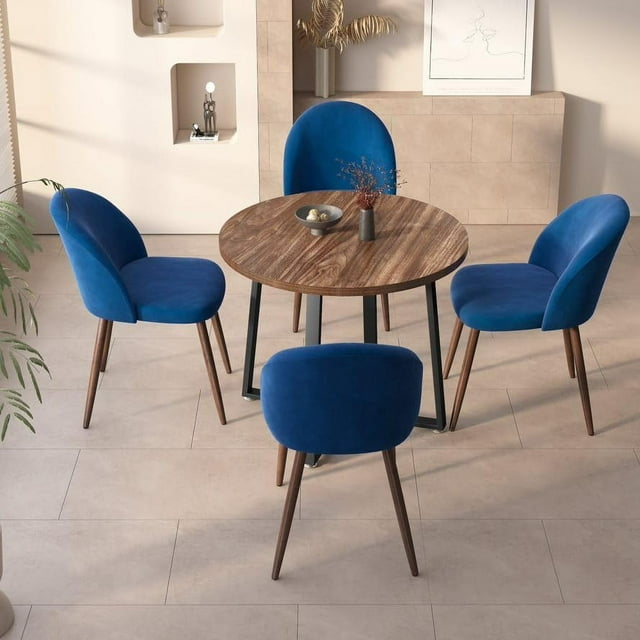 Juegos de mesas y sillas de 5 piezas, mesas redondas de madera de 90 centímetros, 4 sillas de 78,5cm acolchadas