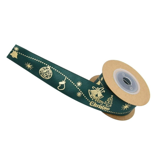 1 rollo de cinta de raso para envolver regalos, decoración navideña DIY, naranja/verde, 25 mm