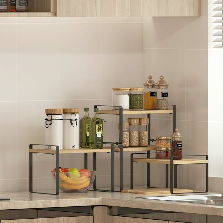 SONGMICS Cabinet Shelf Organizers Set of 2 Kitchen Counter Shelves Silver 