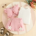 thumbnail image 3 of LYHaoo Toddler Girls Fly Sleeve Ruffles Coat Vest Tops Skirts Floral Shorts Outfits Girls Outfit Sets Sizes 9-12 Months(Pink), 3 of 5