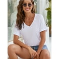 thumbnail image 2 of SHCKE Women's Summer Tops V Neck Causal Shirts Solid Short Sleeve T Shirts, 2 of 7
