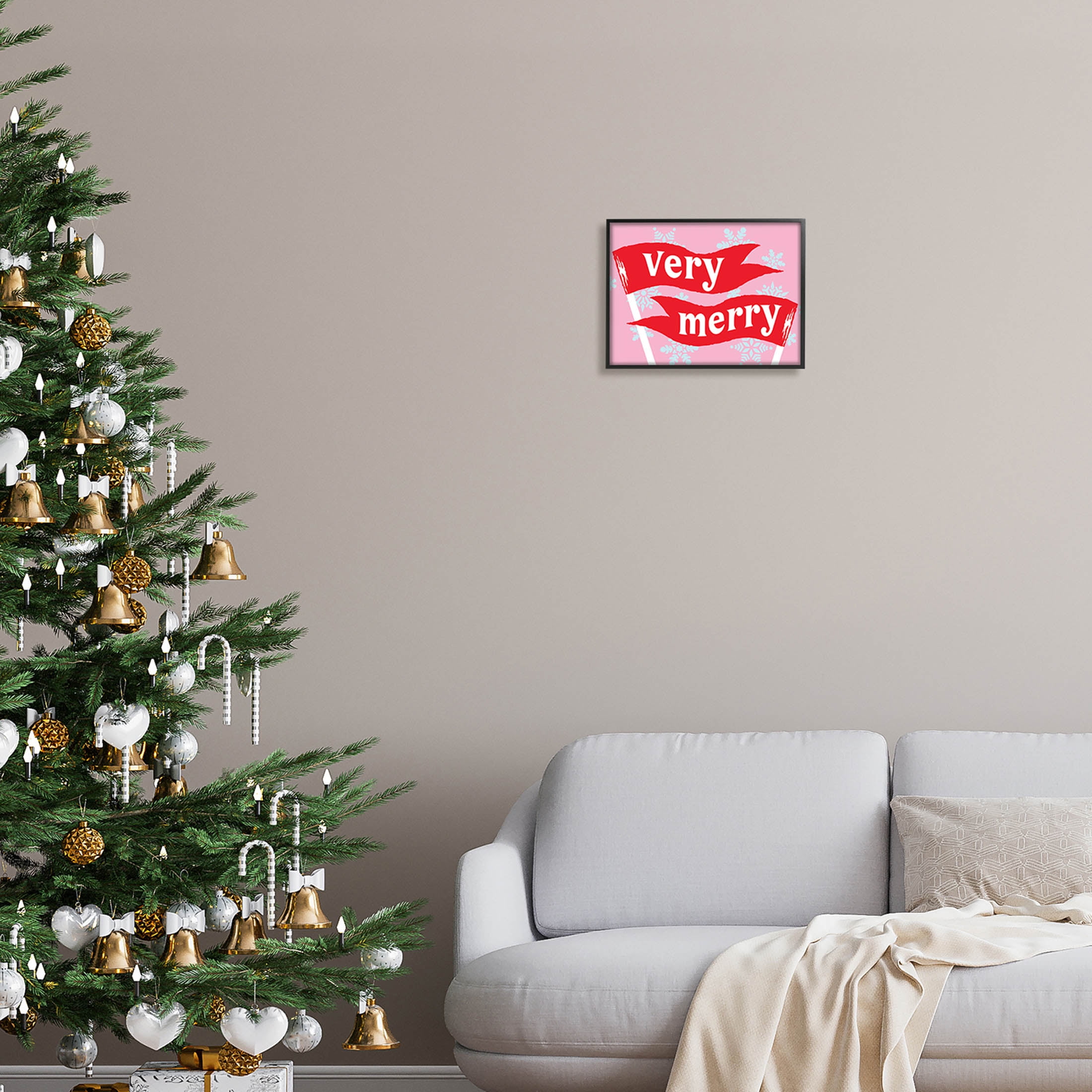 Very Merry Bold Holiday Flags Holiday Graphic Art Black Framed Art Print Wall Art