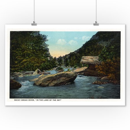 Blue Ridge Mountains, North Carolina - Rocky Broad River Scene - Vintage Halftone (9x12 Art Print, Wall Decor Travel