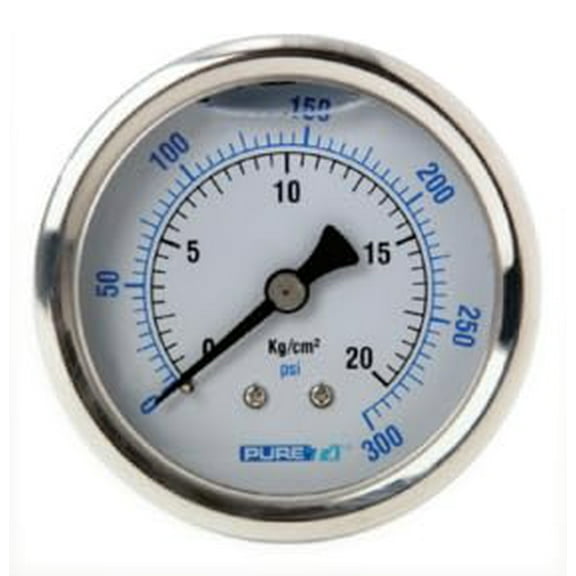 IPW Industries Inc-PureT - (PG-200-PT) - 2.5" Dial Liquid Filled Pressure Gauge Stainless Steel; 1/4" NPT Center Back-0-200 PSI